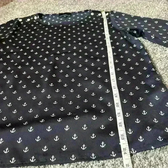Cynthia Rowley M Anchor Print Blouse Button Shoulder Long Sleeve Top - Picture 4 of 10